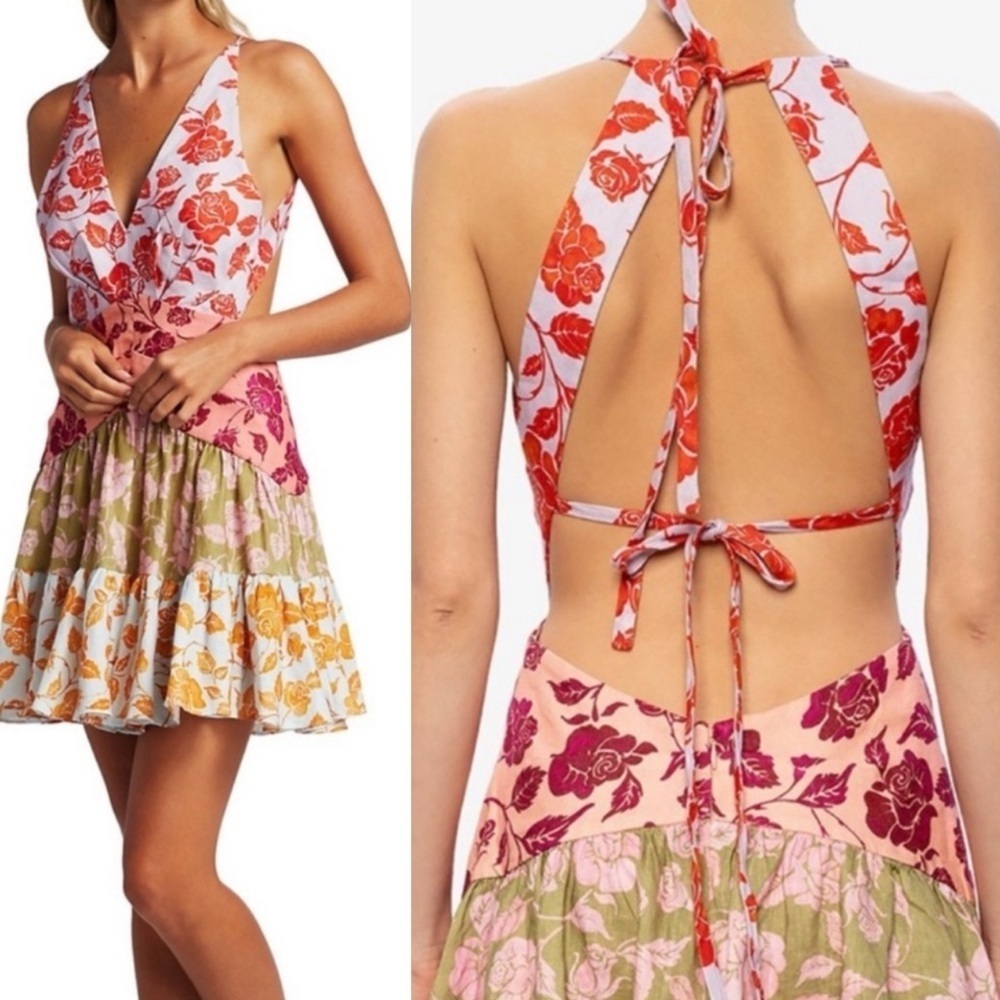 SOLD NWT Zimmermann Lovestruck V-neck Halter Mini Dress Sz US 10 - Picture 1 of 15